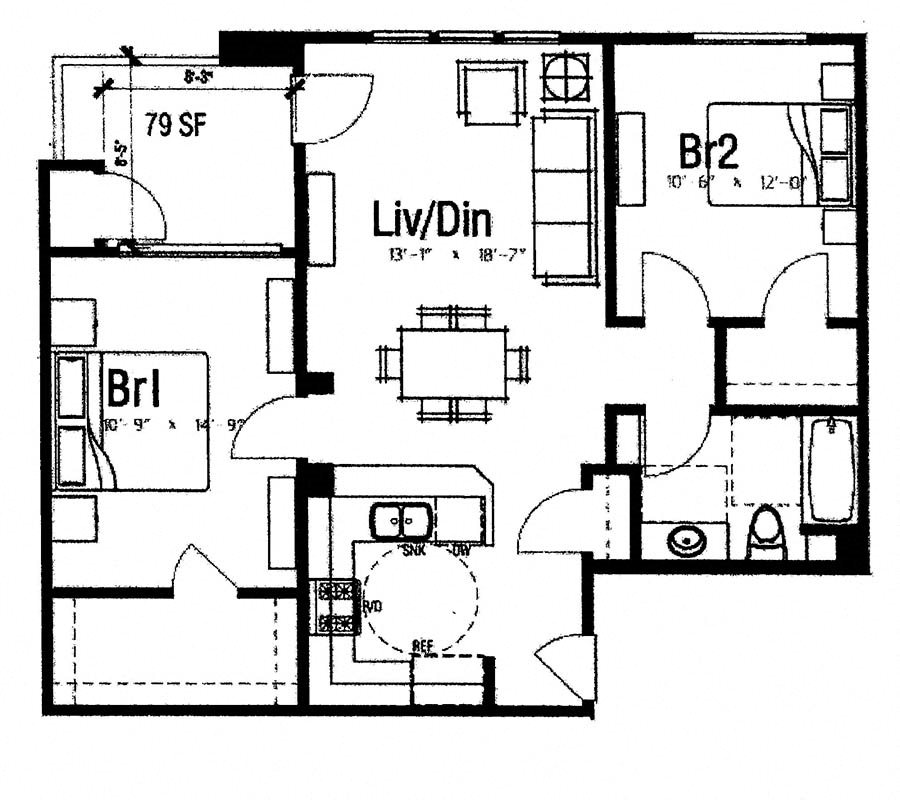 Two bedroom floor plan